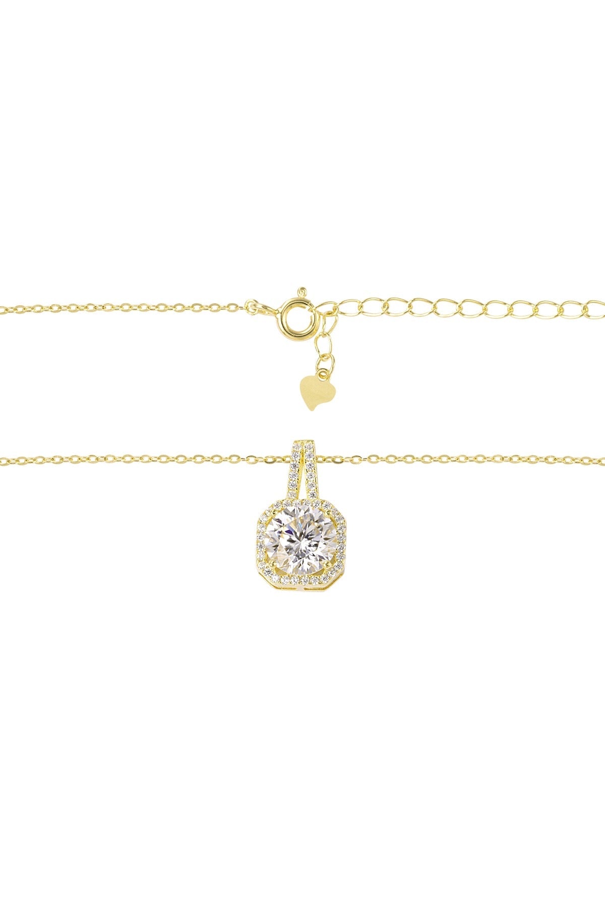 925 Sterling Silver Gold Square Cubic Zirconia Necklace