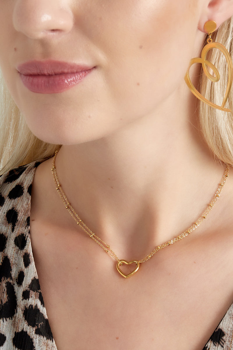 Double Layer Beaded Heart Necklace