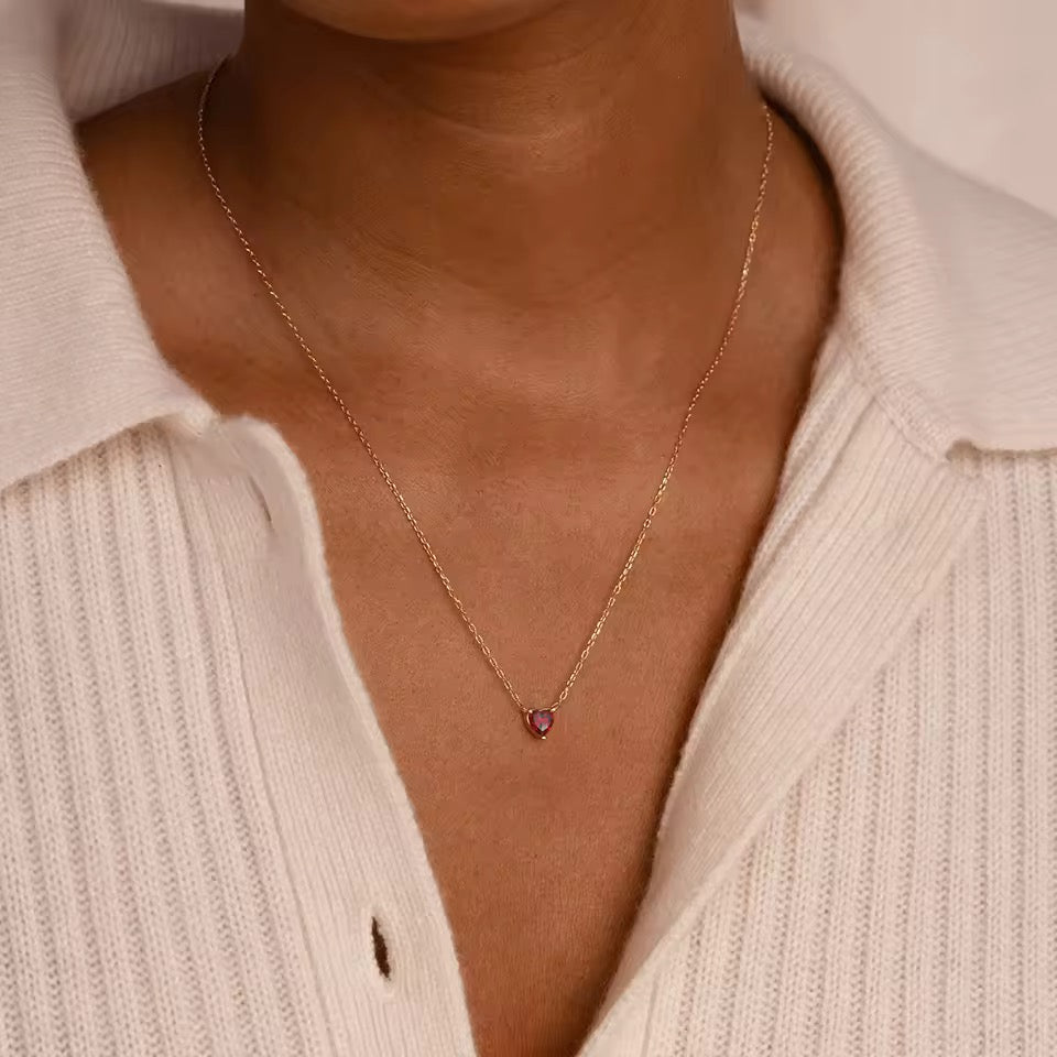 Gold Birthstone Zircon Love Heart Necklace