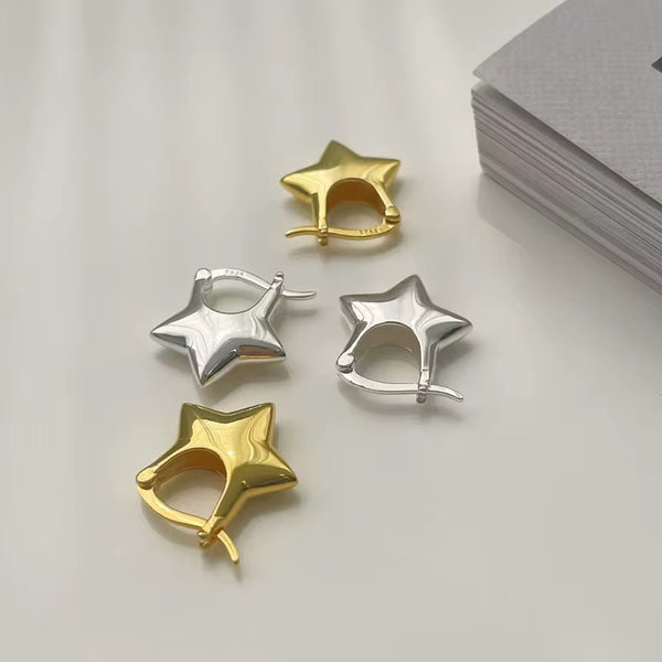 925 Sterling Silver Star Shape Chunky
Luxury Clip Earrings for Women