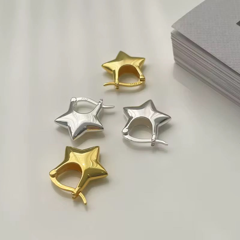 925 Sterling Silver Star Shape Chunky
Luxury Clip Earrings for Women