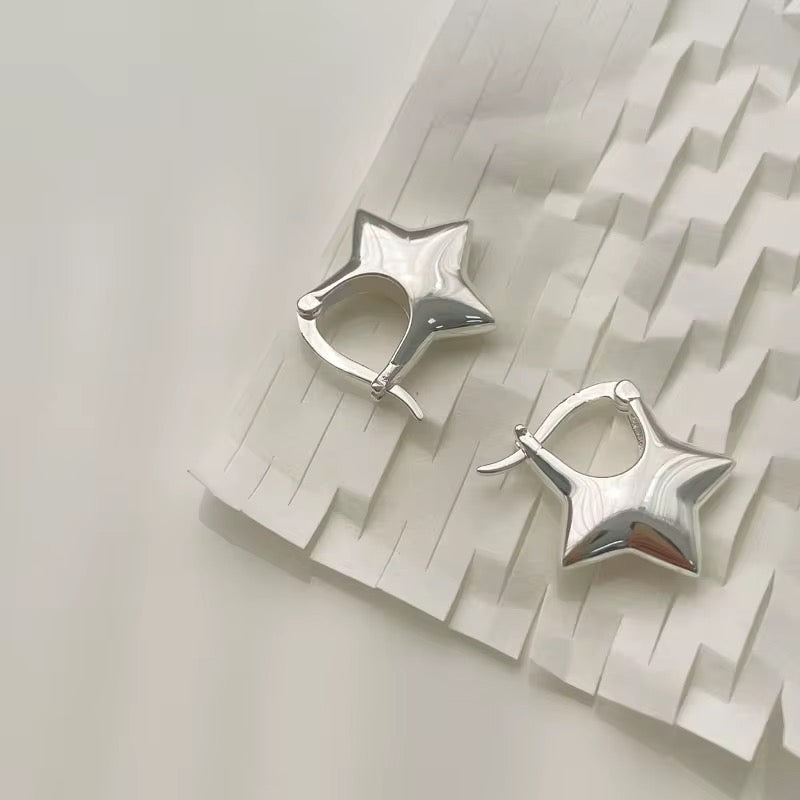 925 Sterling Silver Star Shape Chunky
Luxury Clip Earrings for Women