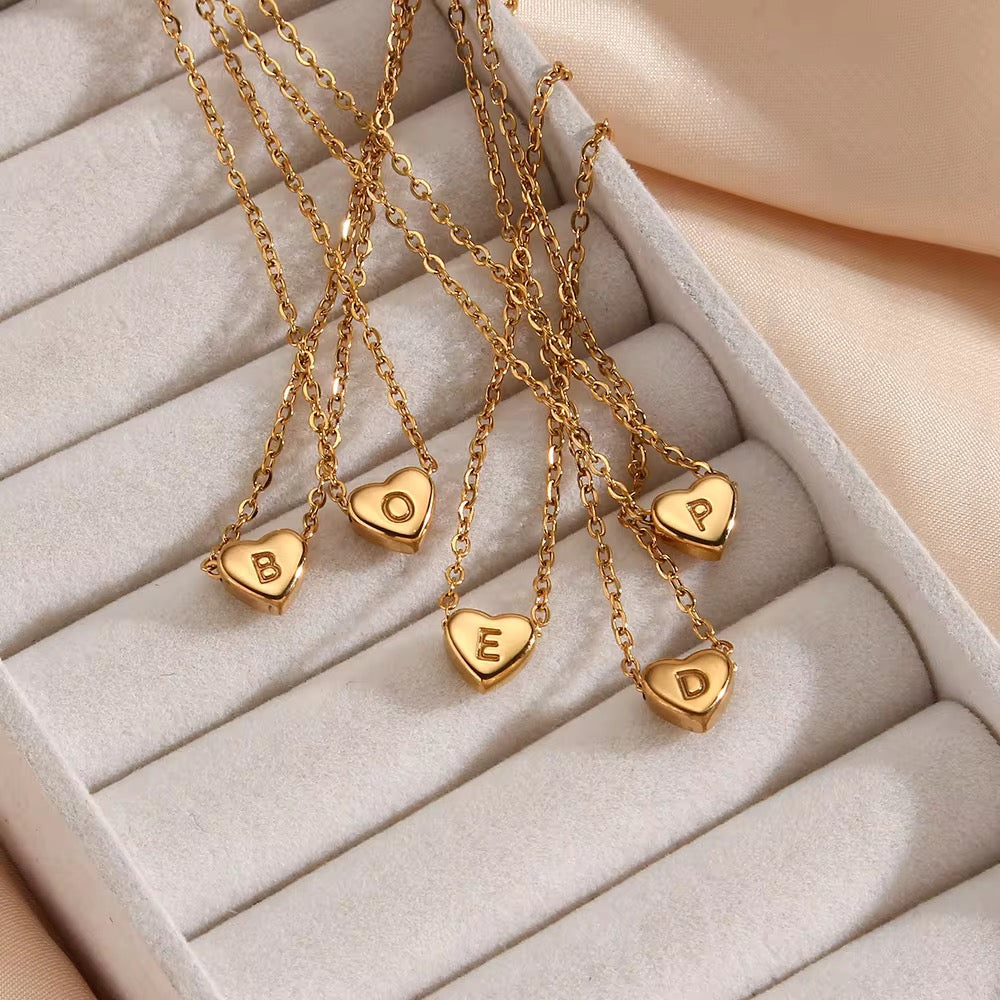 Gold Personalised Love Heart Initial Letter Jewellery Necklace