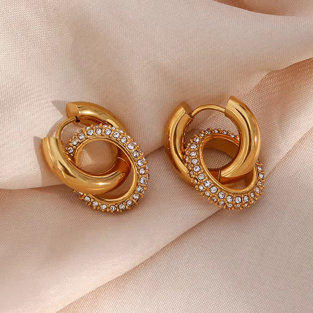 Gold Chunky Shining Zircon Exaggerated Hoop Earrings