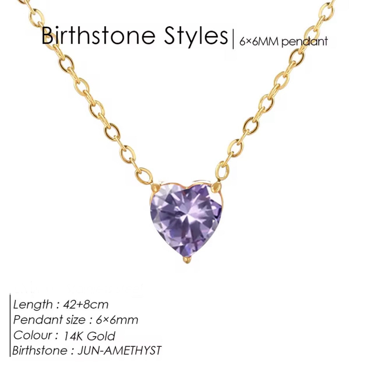 Gold Birthstone Zircon Love Heart Necklace