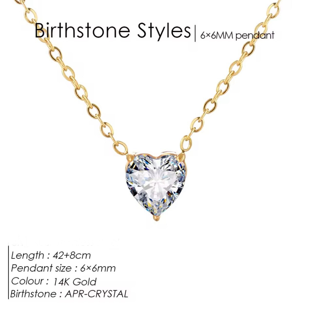 Gold Birthstone Zircon Love Heart Necklace