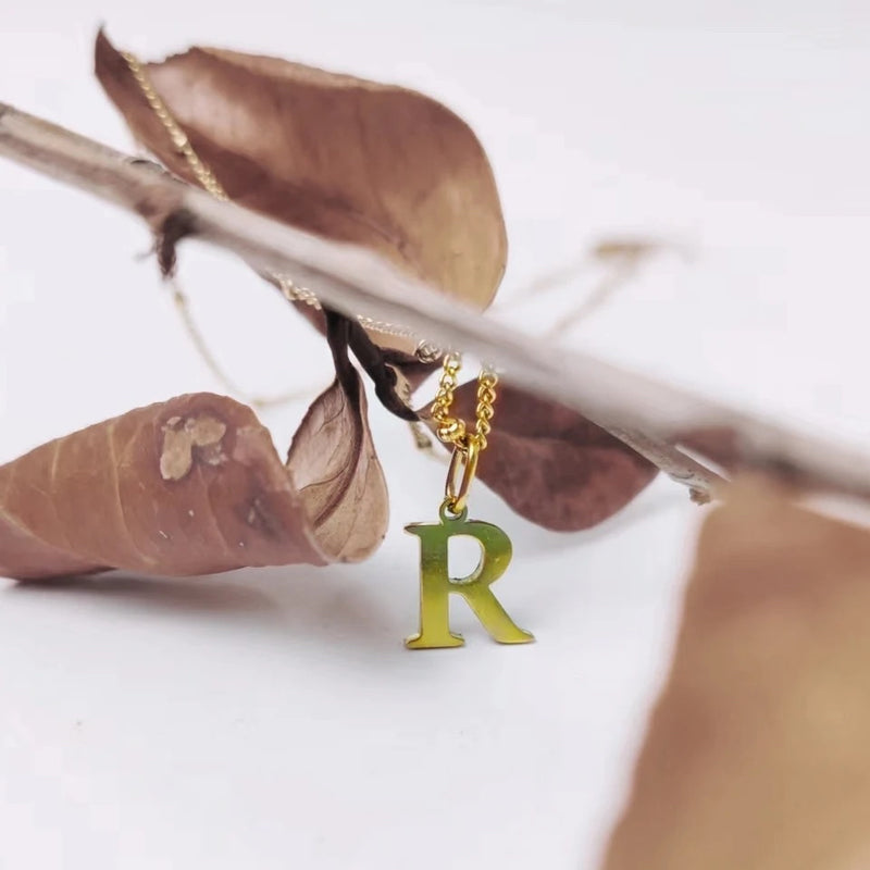 Gold Beaded Personalised Initial Letter Jewellery Necklace