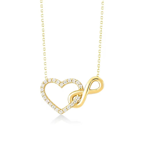 925 Sterling Silver Gold Women’s Infinity Love Heart Zircon Chain Clavicle Gift Necklace