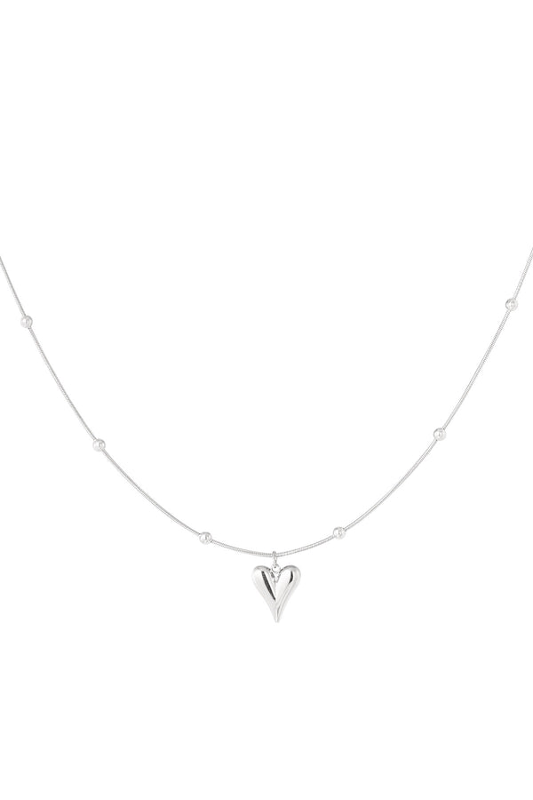 Silver Beaded Love Heart Necklace