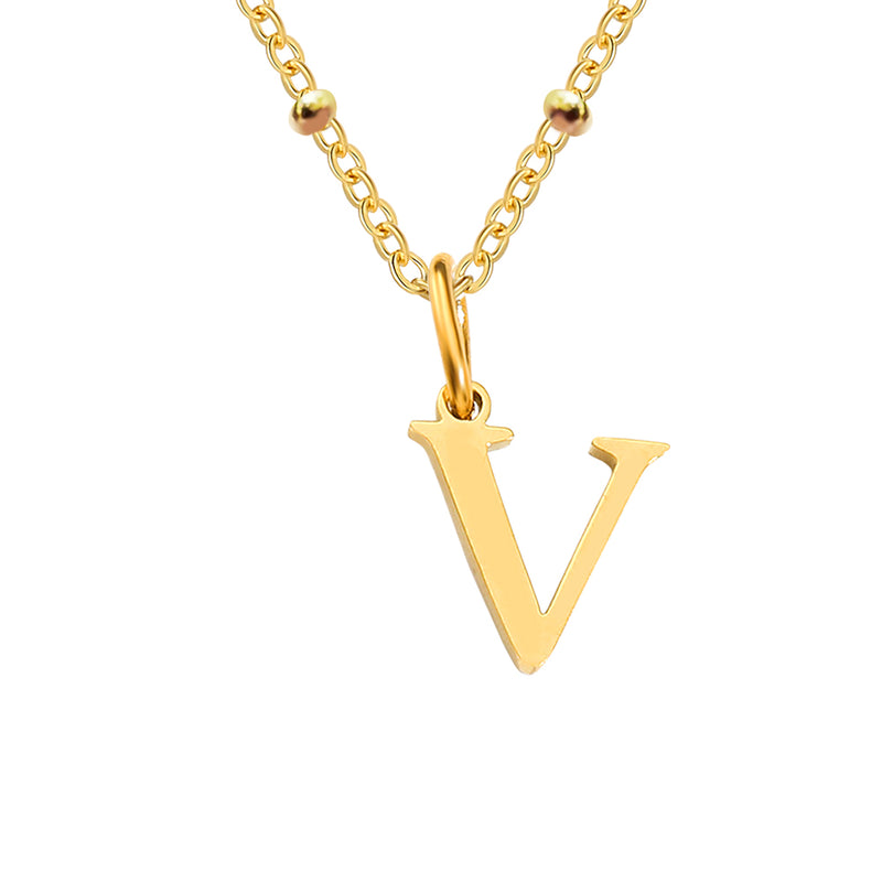 Gold Beaded Personalised Initial Letter Jewellery Necklace