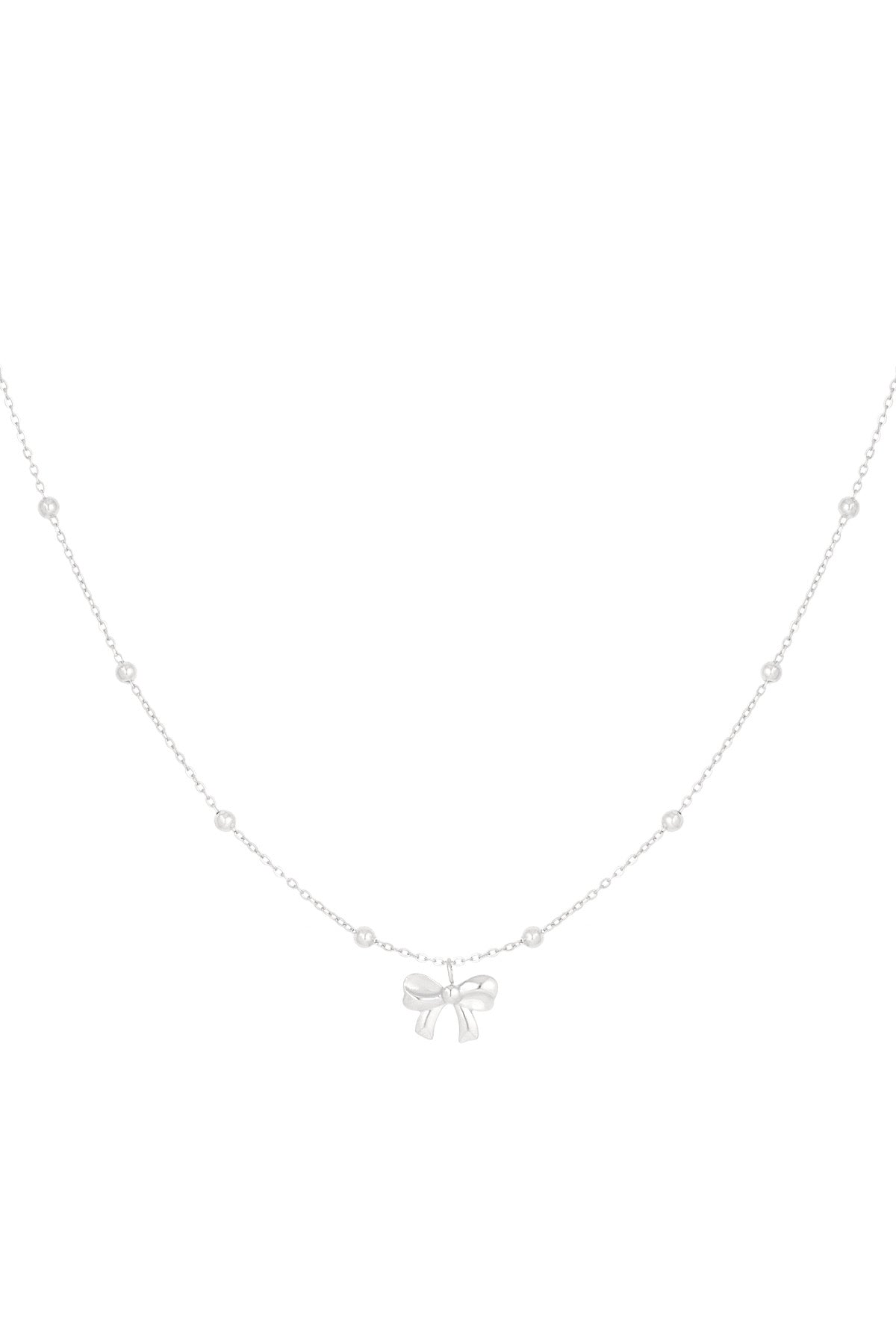 Silver Pretty Beaded Bow Necklace