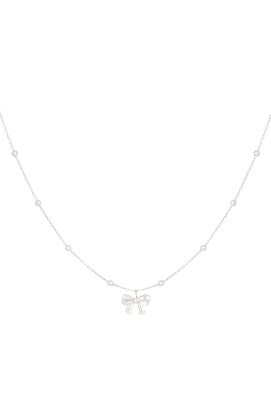 Silver Pretty Beaded Bow Necklace