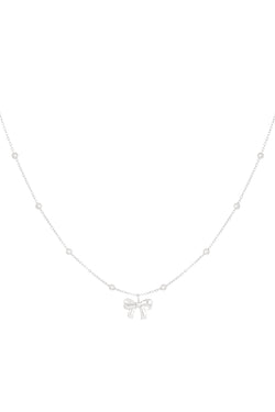 Silver Pretty Beaded Bow Necklace