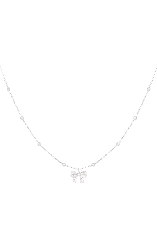 Silver Pretty Beaded Bow Necklace