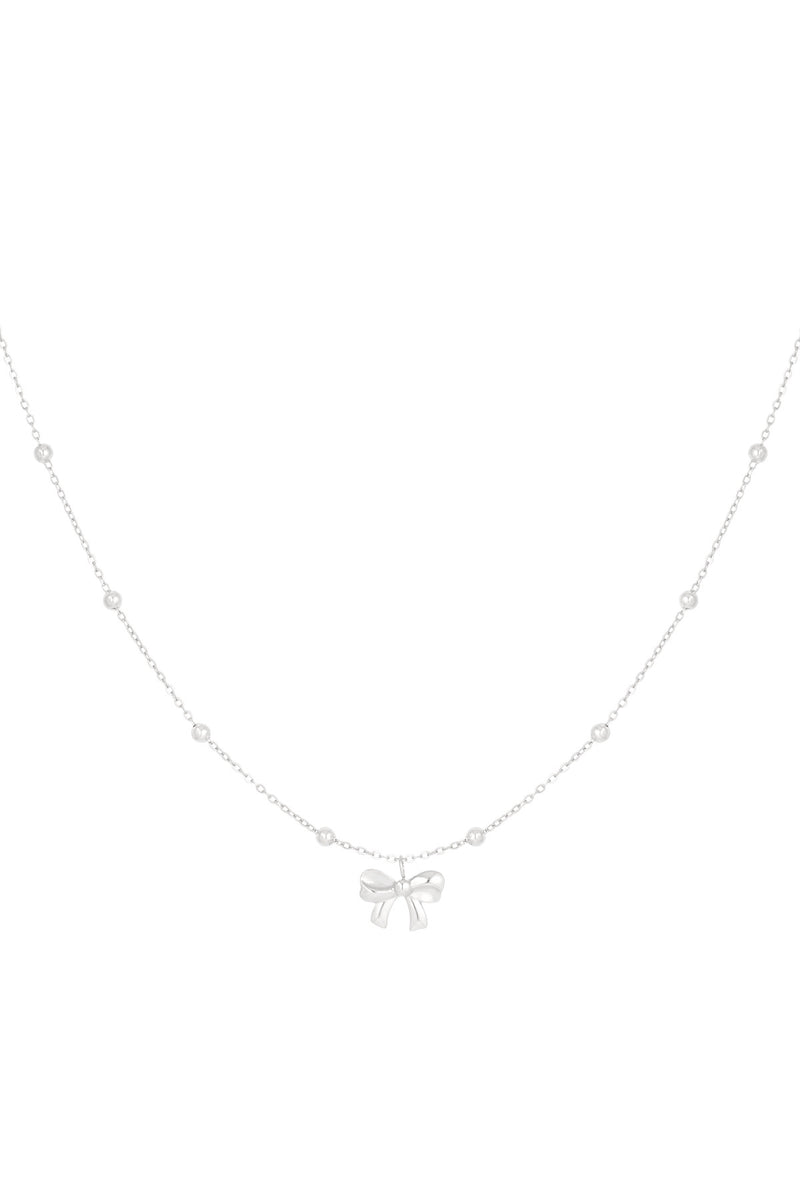 Silver Pretty Beaded Bow Necklace