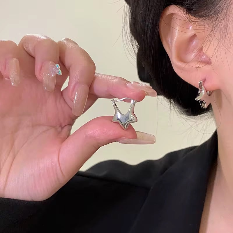 925 Sterling Silver Star Shape Chunky
Luxury Clip Earrings for Women