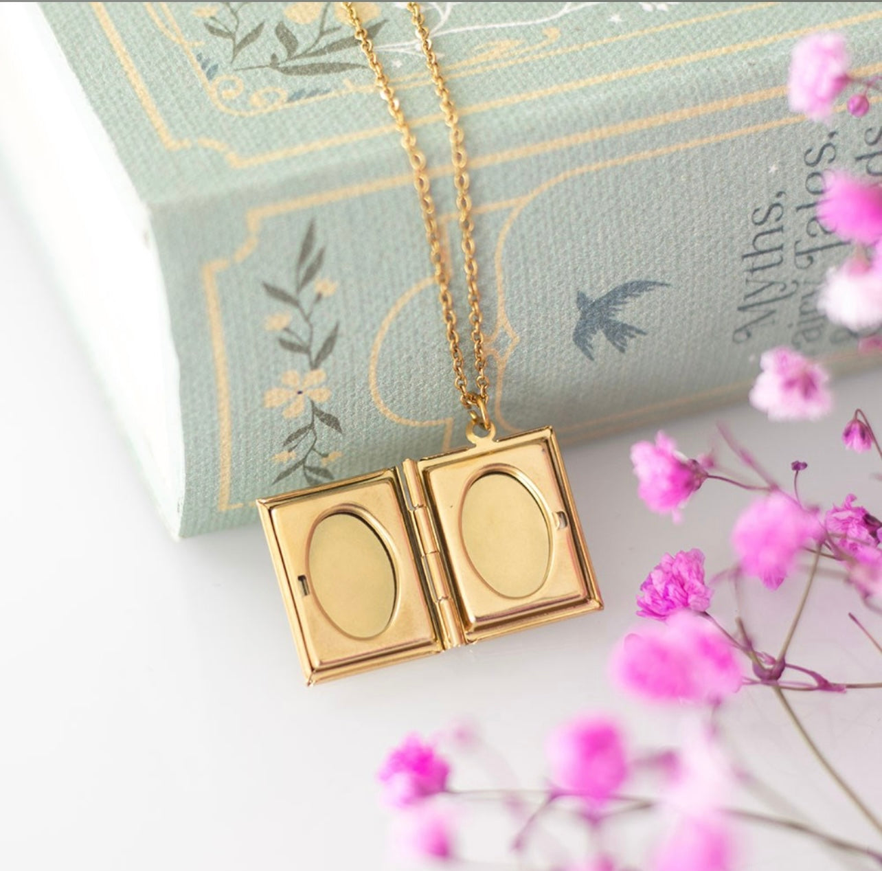Gold Book Shaped Locket Necklace In Gift Box