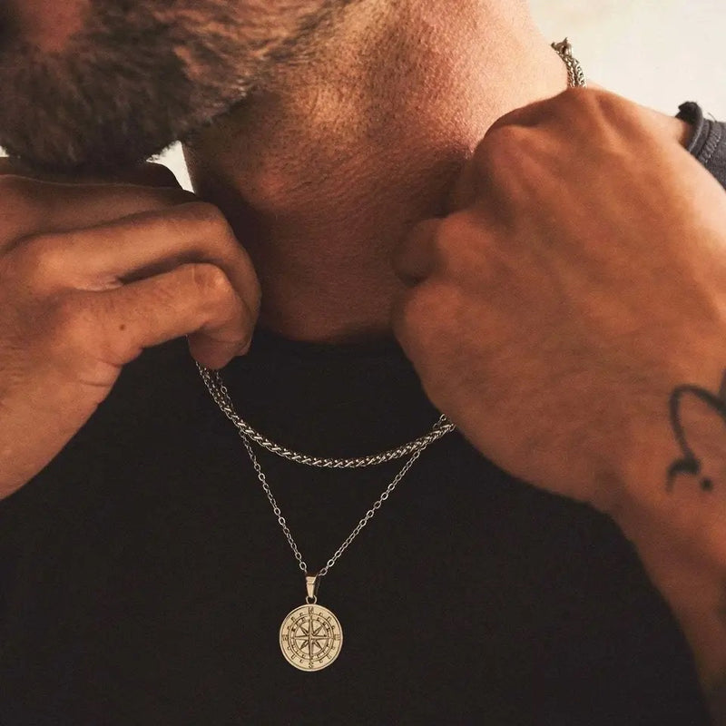 Silver Sailor Compass Pendant Necklace