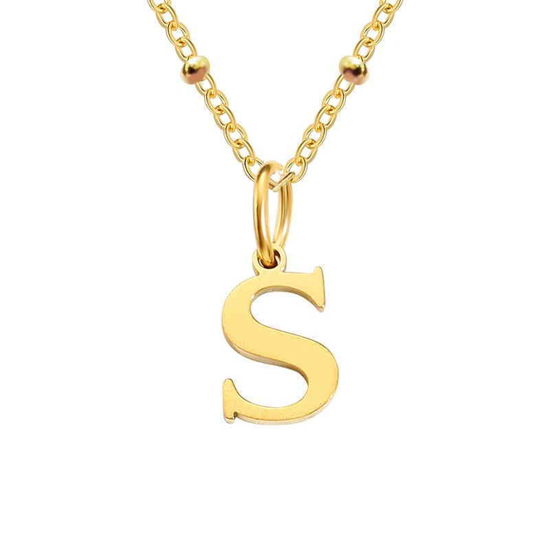 Gold Beaded Personalised Initial Letter Jewellery Necklace