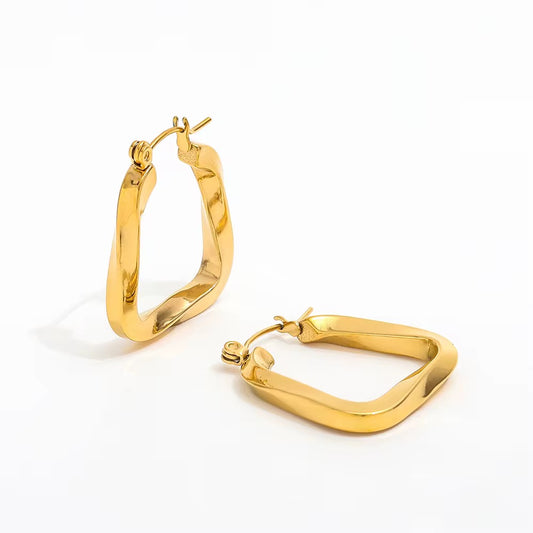 Bold Twisted Square Gold Hoop Modern Statement Jewellery Earrings
