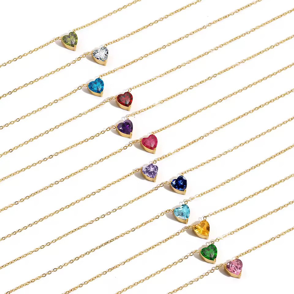 Gold Birthstone Zircon Love Heart Necklace