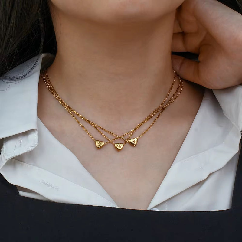 Gold Personalised Love Heart Initial Letter Jewellery Necklace