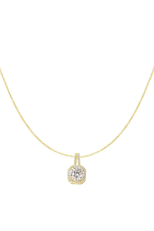 925 Sterling Silver Gold Square Cubic Zirconia Necklace