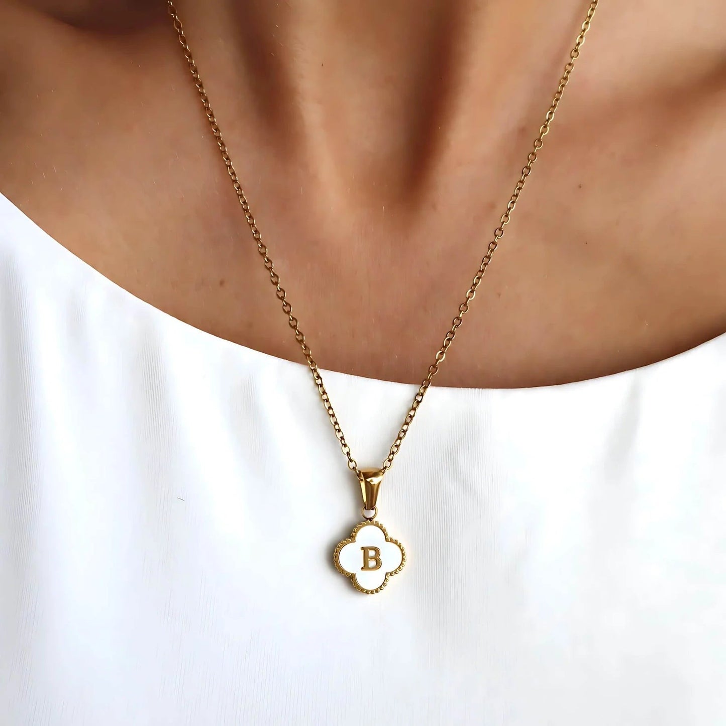 Personalised Gold A-Z Initial Four Leaf Clover Letter Necklace