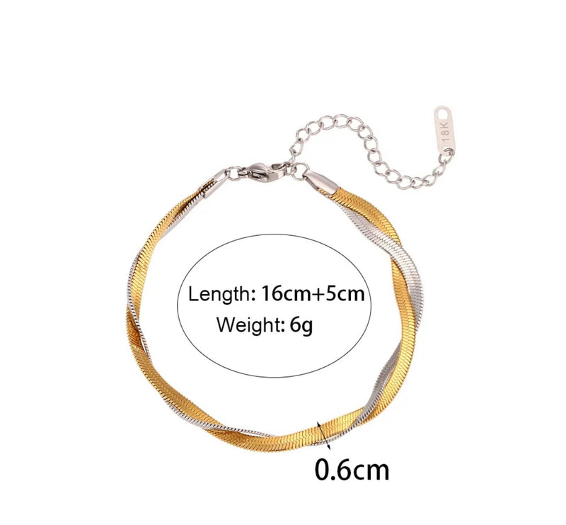Gold and Silver Double Layer Woven Twisted Snake Chain Bracelet