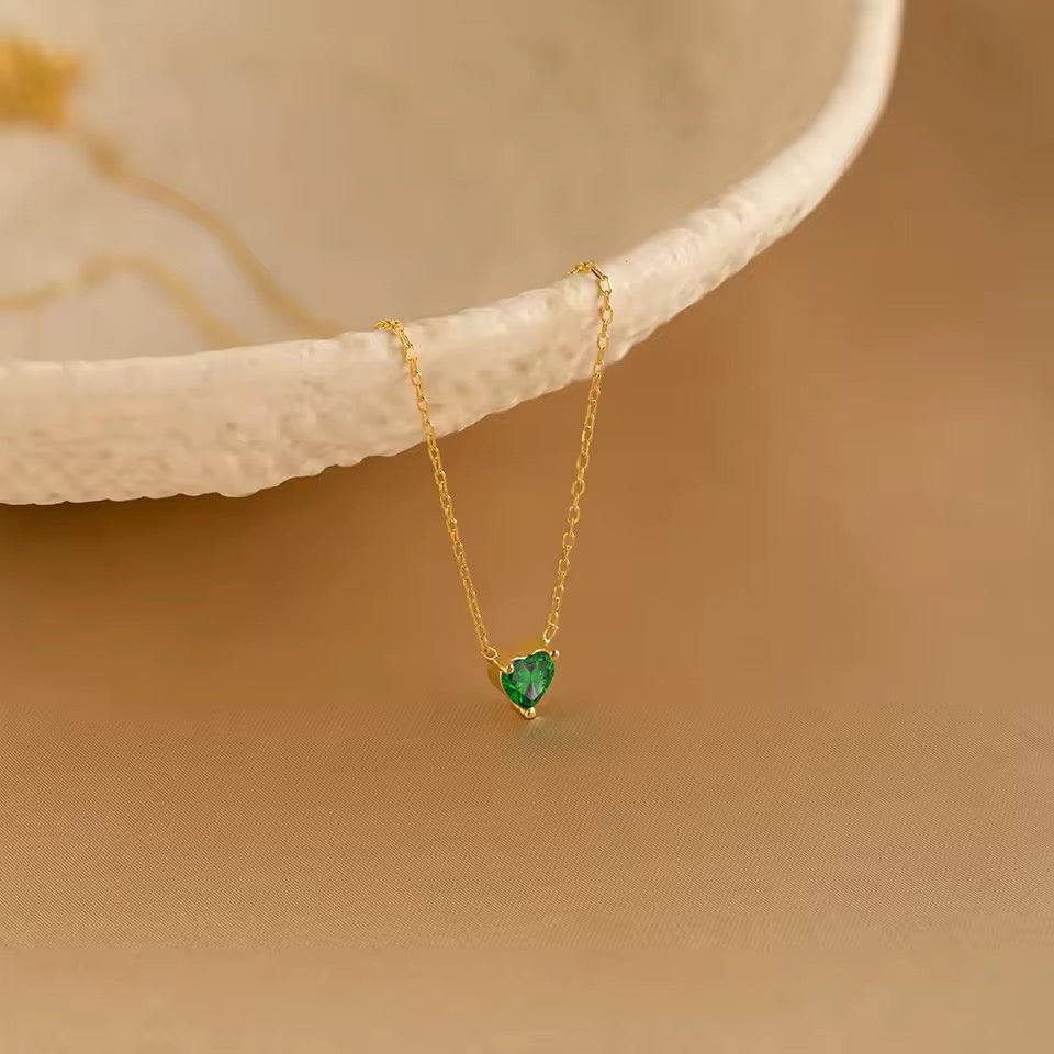 Gold Birthstone Zircon Love Heart Necklace