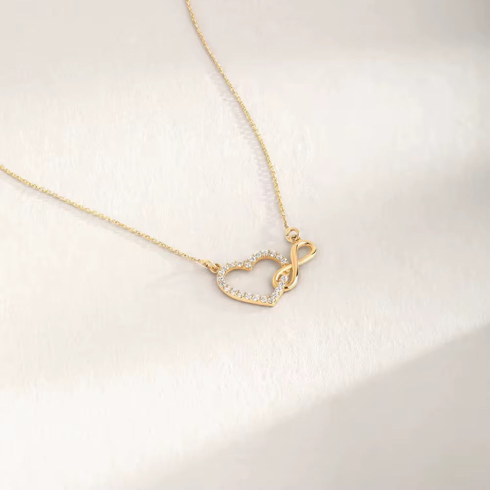 925 Sterling Silver Gold Women’s Infinity Love Heart Zircon Chain Clavicle Gift Necklace