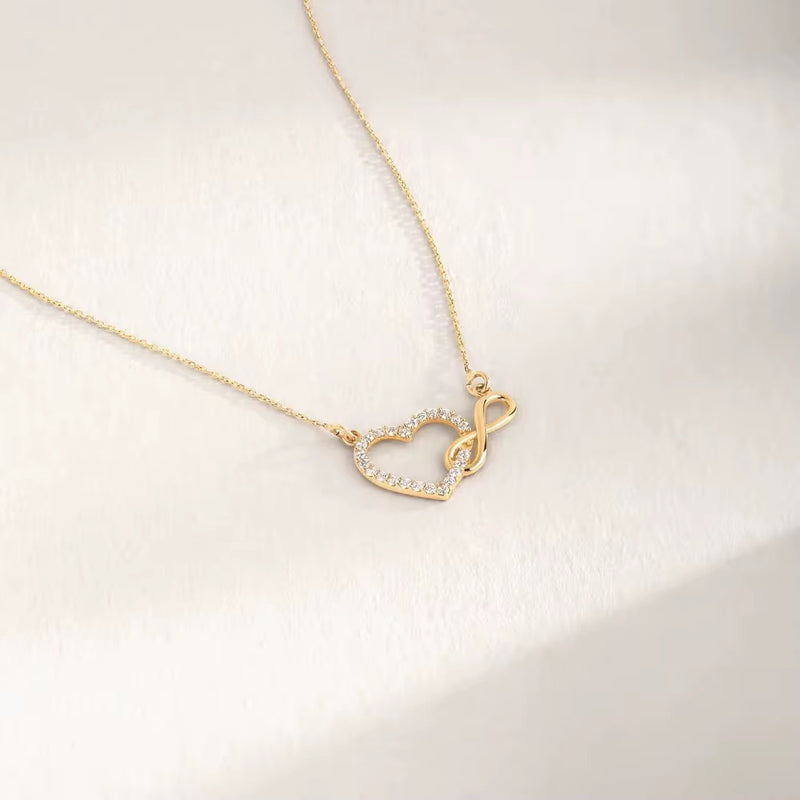 925 Sterling Silver Gold Women’s Infinity Love Heart Zircon Chain Clavicle Gift Necklace