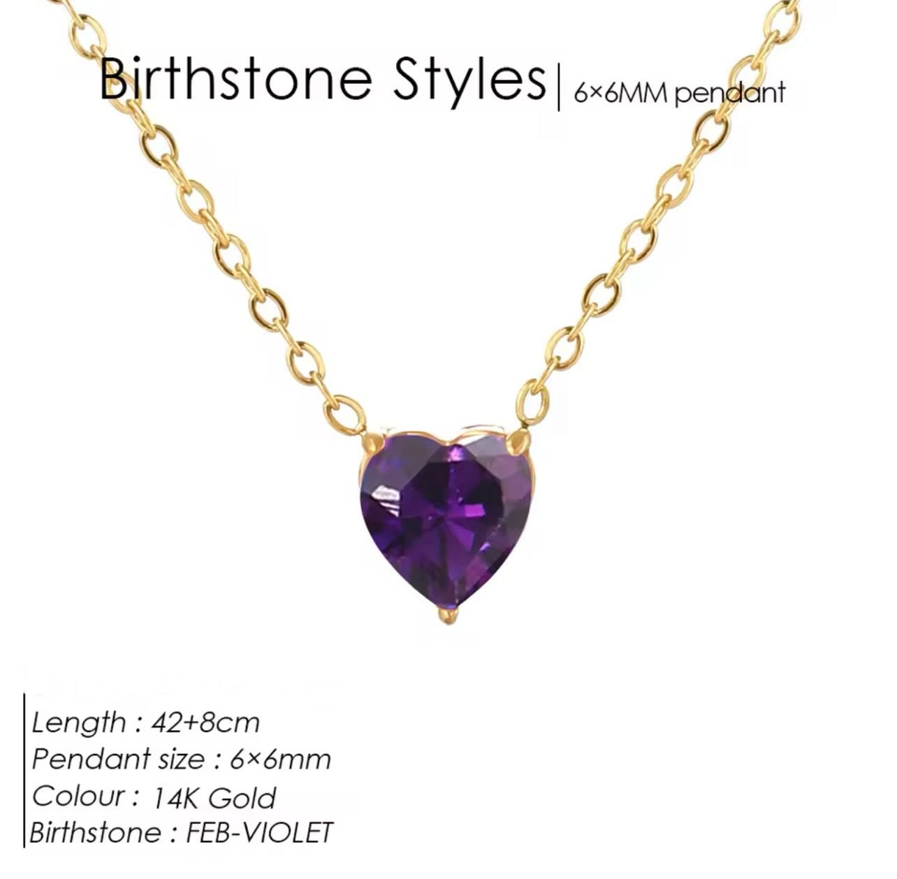Gold Birthstone Zircon Love Heart Necklace
