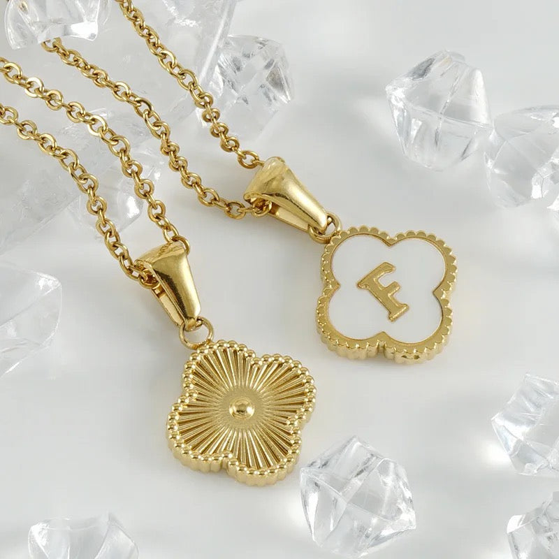 Personalised Gold A-Z Initial Four Leaf Clover Letter Necklace