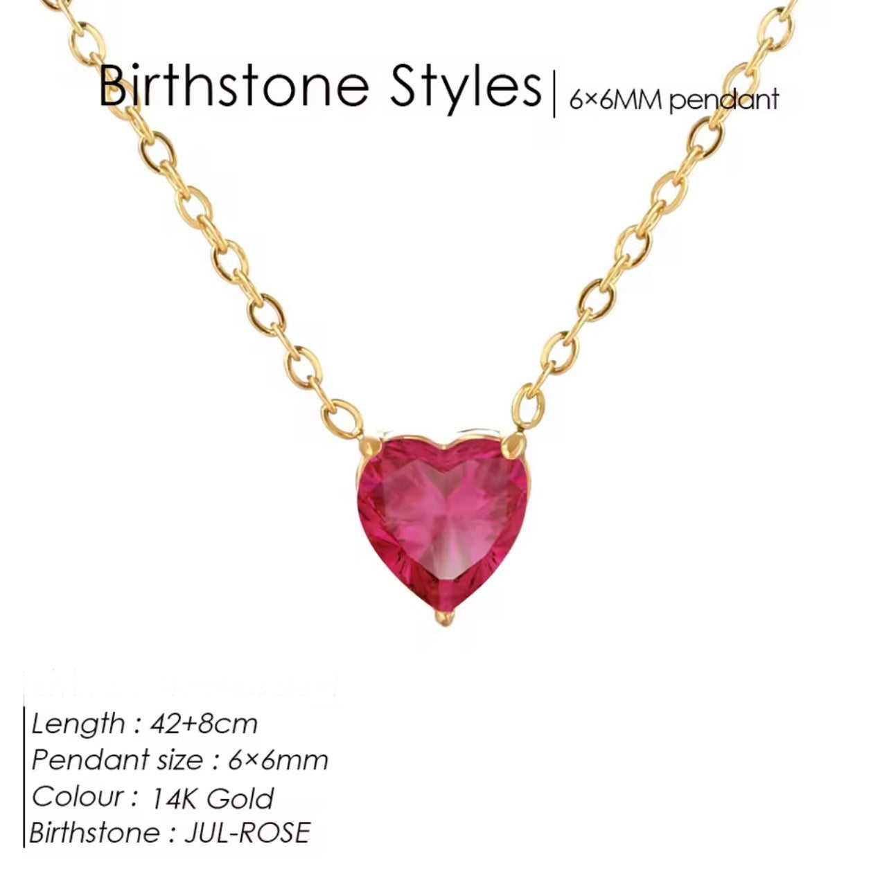 Gold Birthstone Zircon Love Heart Necklace