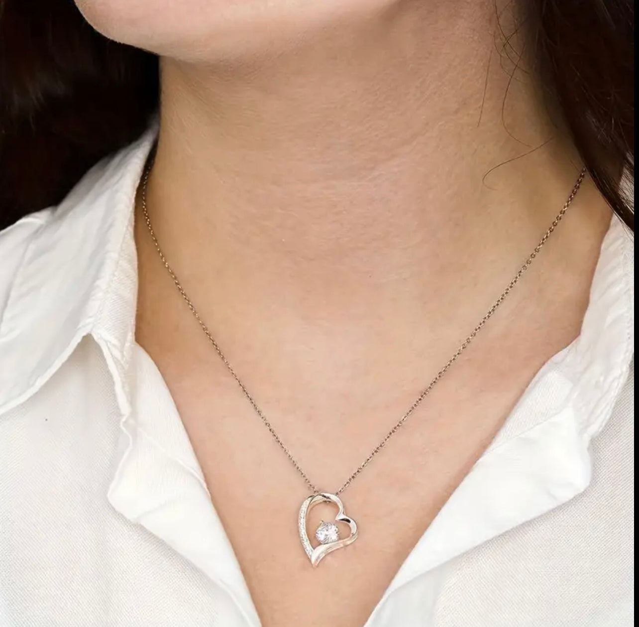 To My Daughter Silver Crystal Heart Pendant Necklace