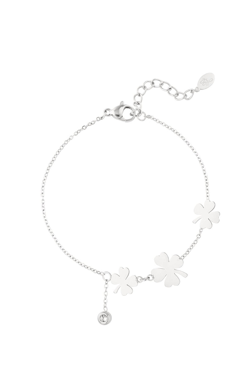 Gold Three Clover and Stone Bracelet