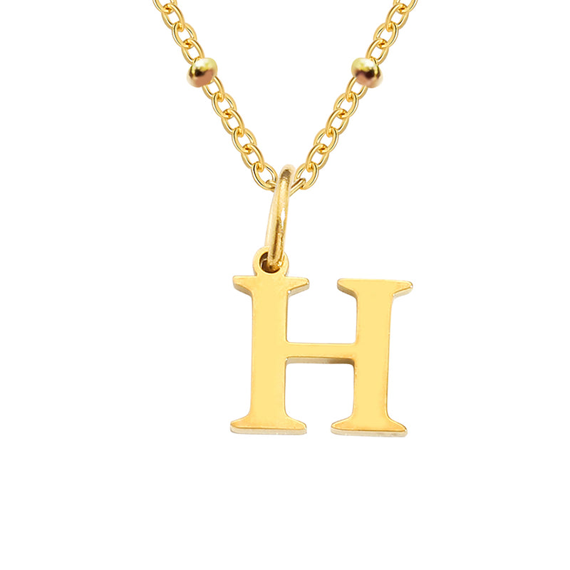 Gold Beaded Personalised Initial Letter Jewellery Necklace