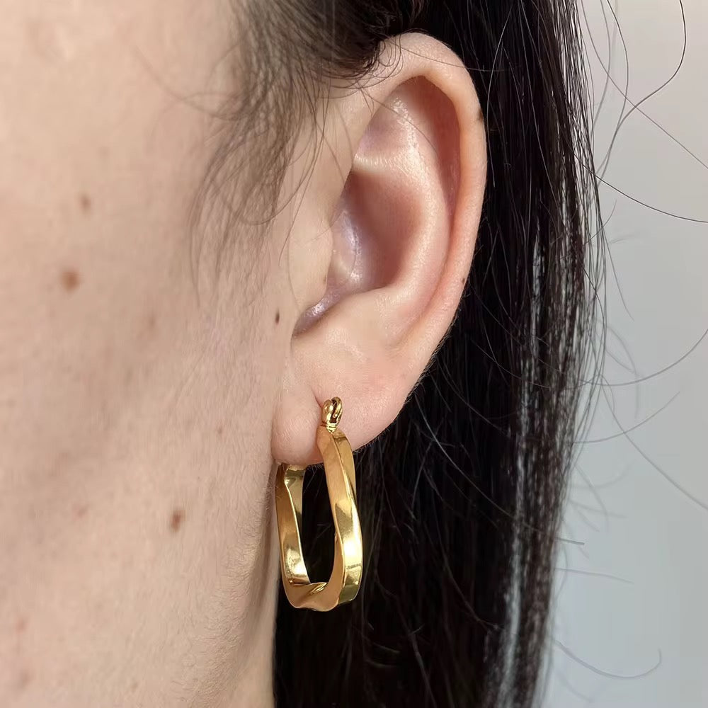 Bold Twisted Square Gold Hoop Modern Statement Jewellery Earrings