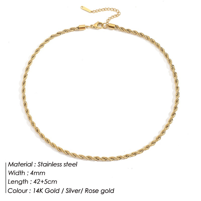 Gold Twisted Rope Chain Necklace