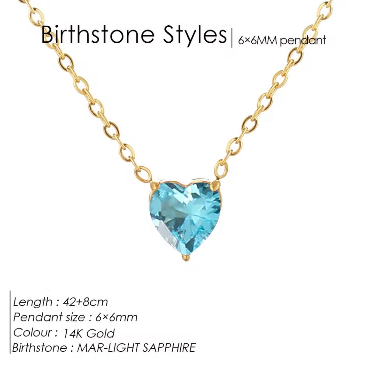 Gold Birthstone Zircon Love Heart Necklace