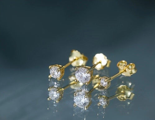 3 Pieces / Set 925 Sterling Silver Ear Stud Zircon Diamond Earrings