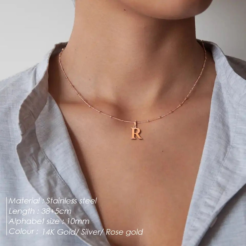 Gold Beaded Personalised Initial Letter Jewellery Necklace