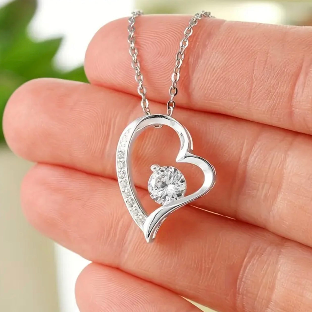 To My Daughter Silver Crystal Heart Pendant Necklace