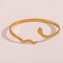 18K Gold Open Adjustable Texture Snake Bangle Bracelet