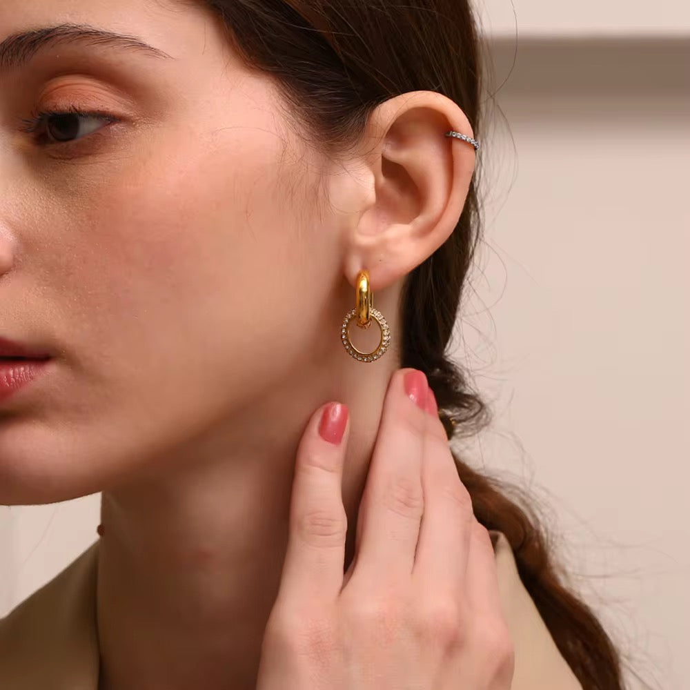 Gold Chunky Shining Zircon Exaggerated Hoop Earrings