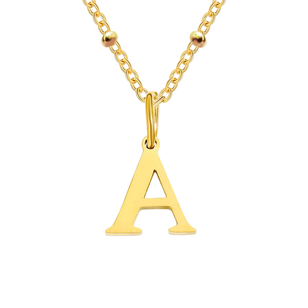 Gold Beaded Personalised Initial Letter Jewellery Necklace