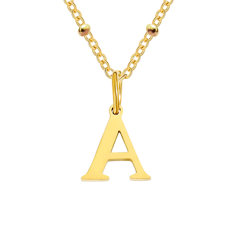 Gold Beaded Personalised Initial Letter Jewellery Necklace