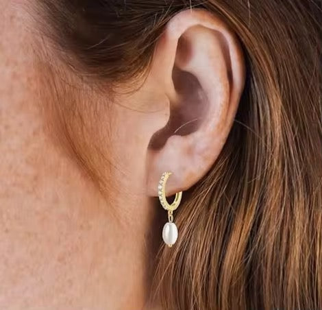 Classic Minimalist Pearl Drop Fashion Zircon Paved High Quality Gold Plated 925 Sterling Silver Pendant Earrings