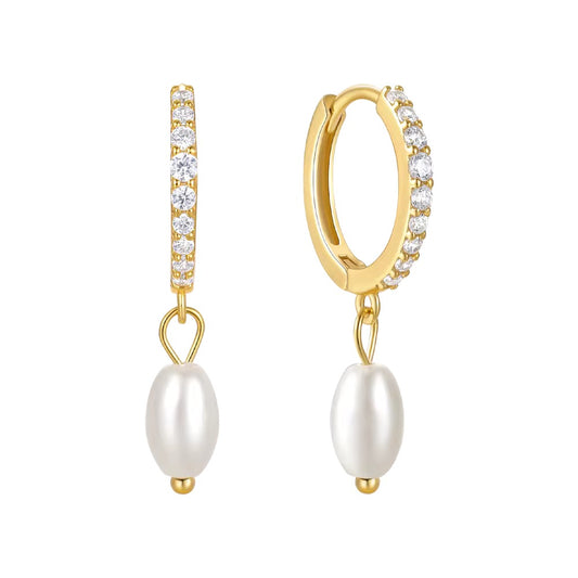 Classic Minimalist Pearl Drop Fashion Zircon Paved High Quality Gold Plated 925 Sterling Silver Pendant Earrings